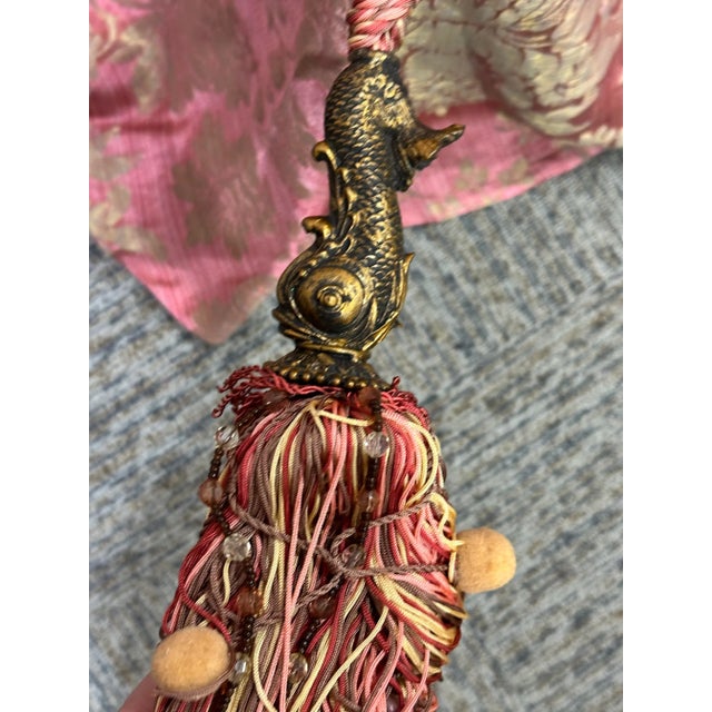 Custom Made Dusty Rose Tufted & Tasseled Ottoman For Sale - Image 4 of 11