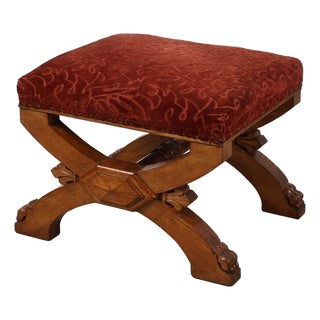 19th Century Gothic Revival Flemish Oak Footstool, Belgium For Sale