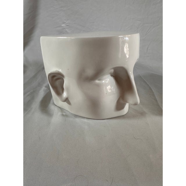 Contemporary Modern White Ceramic Face Pedestal or Decor Accent For Sale - Image 3 of 9