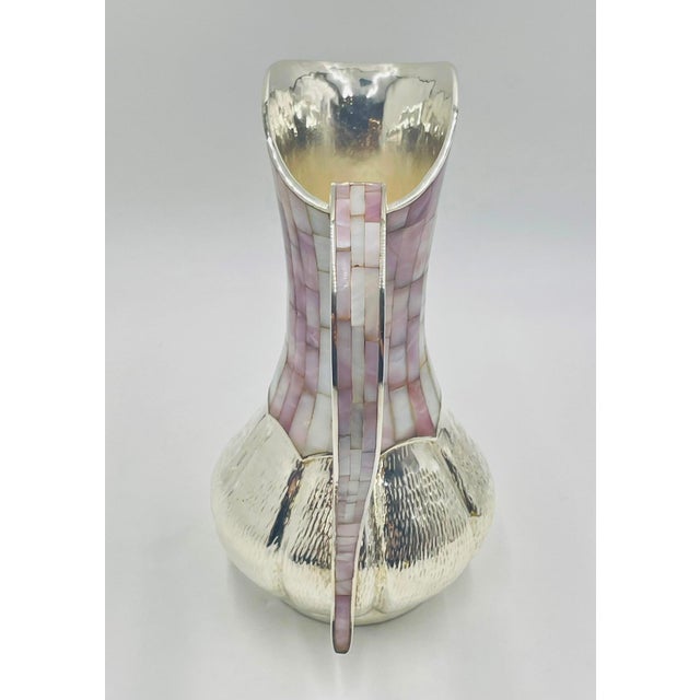 1960s 1960s Los Castillo Silver-Plated & Mother of Pearl Water Pitcher, Mexican Modernism For Sale - Image 5 of 18