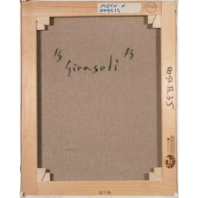 Contemporary Pino Romanò, Sunflowers, Oil Painting, 1990s For Sale - Image 3 of 4