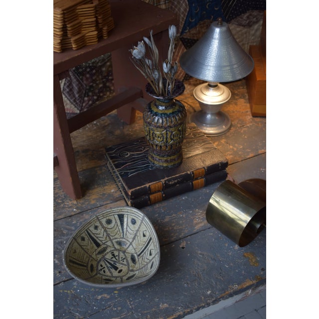 Evelyn Ackerman Vintage Triangular Stoneware Bowl With Geometric Glaze Detailing, Circa 1970s For Sale - Image 4 of 14