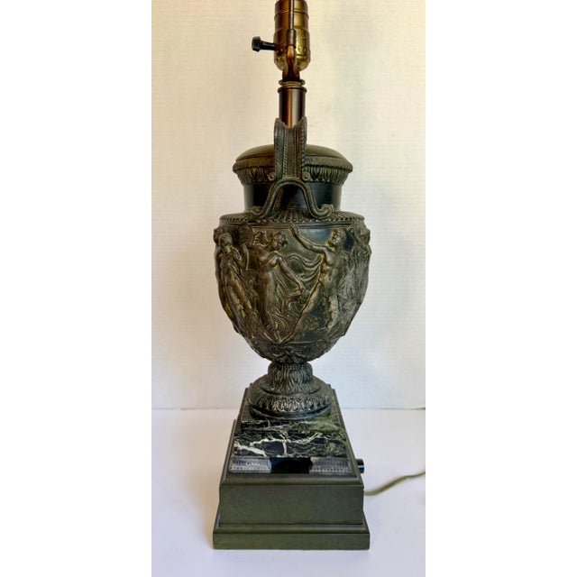 Wood Vintage Neoclassical Urn Lamp Inspired by the Townley Vase With Green Marble Base For Sale - Image 7 of 13
