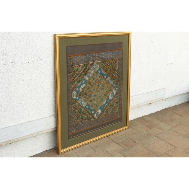 Mid 20th Century Framed Antique Metallic Embroidered Zardozi Tapestry For Sale - Image 5 of 6
