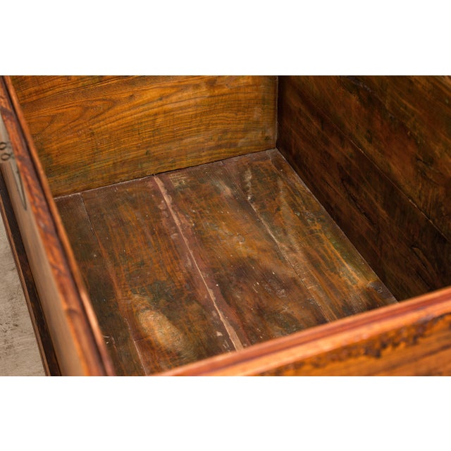 19th Century Large Late Qing Dynasty Elm Blanket Chest with Brass Hardware and Warm Patina For Sale - Image 10 of 12