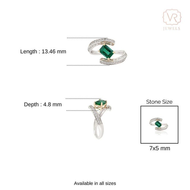 1.01ct Deep Green Emerald Diamond 18k Two-Tone Gold Bypass Wrap Ring Size 5 For Sale - Image 12 of 16