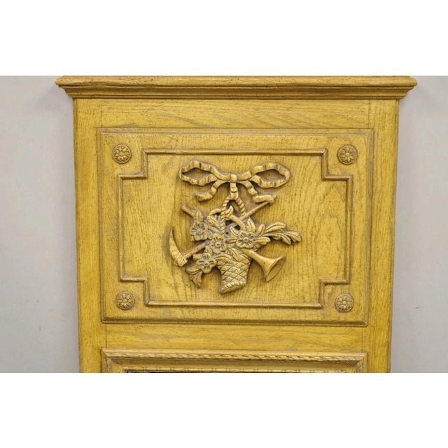 French Country Vintage French Country Provincial Style Oak Wood Trumeau Wall Mirror by Baker For Sale - Image 3 of 10