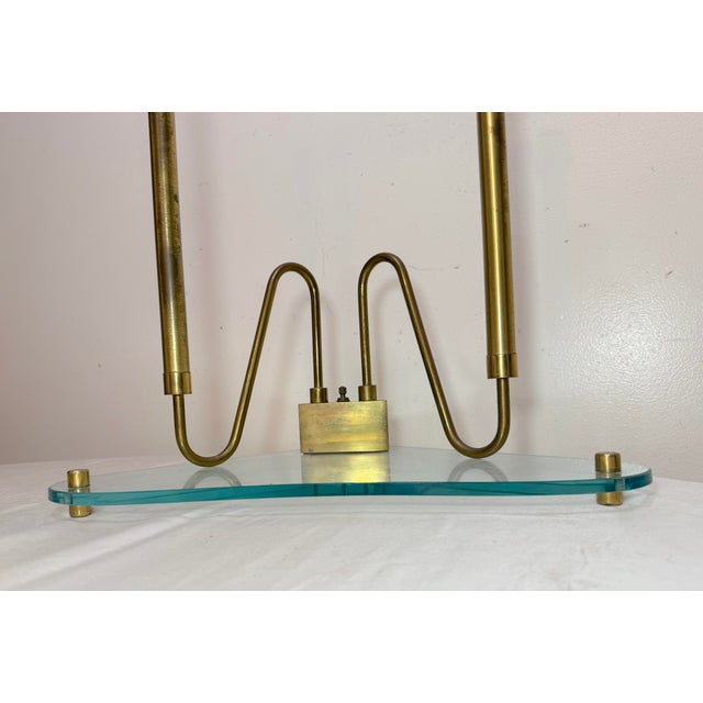 Fontana Arte Vintage Mid Century Modern Fontana Arte Glass and Brass Triangular Lamp For Sale - Image 4 of 14