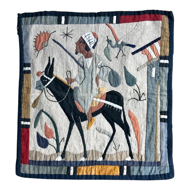 Vtg Egyptian Revival Handstitched Applique Wall Hanging - Man on Donkey For Sale