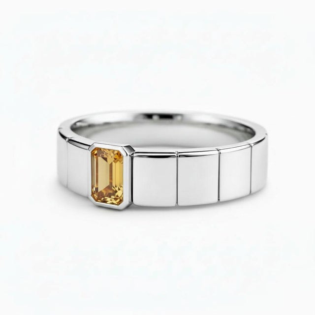 Citrine Solitaire Ring for Men Silver, Gold, Size 10 For Sale - Image 4 of 5
