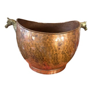 Hammered Copper Bucket With Horse Handles For Sale
