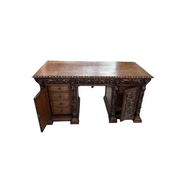 19th Century French Carved Oak Desk For Sale - Image 12 of 12
