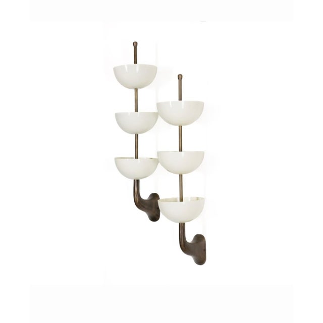 Wall Lamps in Brass with White Aluminum Cups in the style of Stilnovo, 1980s, Set of 2, in Very Good conditions. Designed...