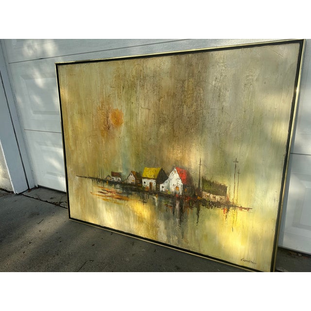 Large Original Oil Painting by Listed Artist Frank R. Carmelitano (1935–2003) — Signed Coastal Village Landscape, 50” X 40” For Sale - Image 9 of 11