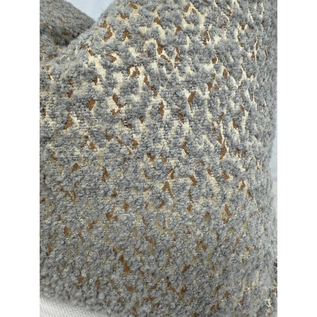 Custom pair of 22" pillows covered in Metaphores "Feline" in color brume, a fabric made with a fluffy alpaca wool with a...