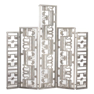 Art Deco Geometric Openwork Aluminum Five Panel Floor Screen For Sale