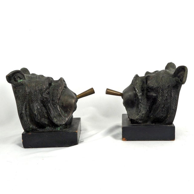 Traditional Pair of British Bulldog Churchill Bookends Smoking Cigar - 1940's For Sale - Image 3 of 14