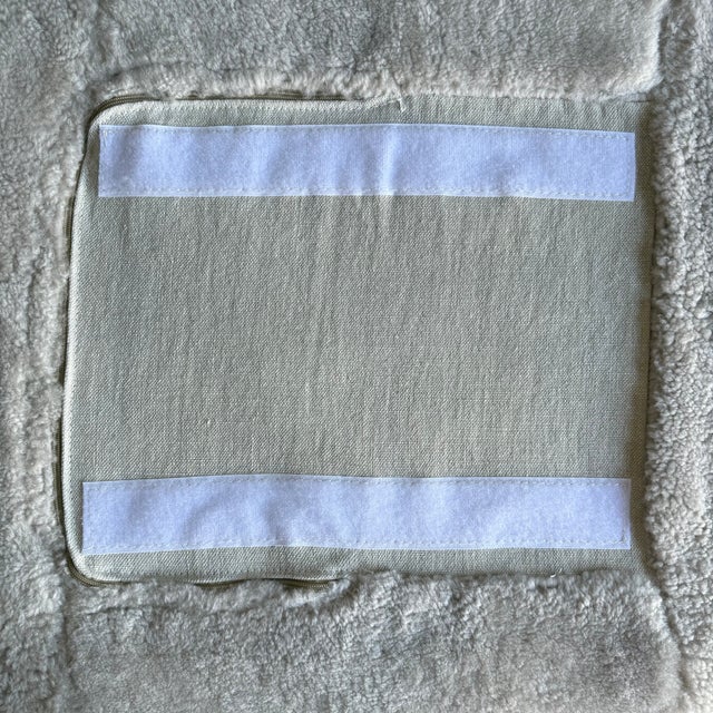 Frances Ottoman Oak Ottoman Upholstered in Genuine Sheepskin With Down Foam Core For Sale - Image 10 of 10