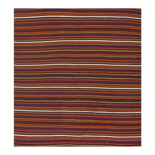 1950s Multicolor Ground Geometric Vintage Turkish Kilim Flatweave Square Rug For Sale