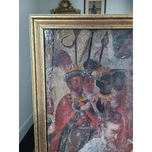 Antique 18th Century Religious Cuzco Oil Painting the Adoration of the Magi For Sale In Los Angeles - Image 6 of 18