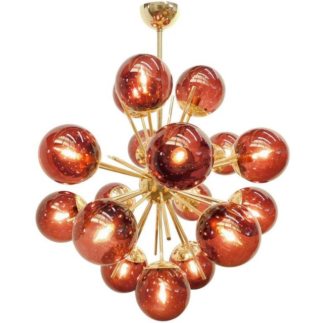 Italian 21st Century Diciotto Polished Brass Amethyst Bubbles Murano Sputnik Chandelier by Fabio LTD For Sale - Image 3 of 5