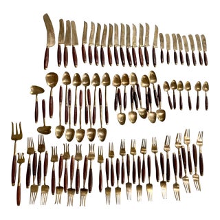 Vintage Mid Century Bronze Flatware Set- 85 Pieces For Sale