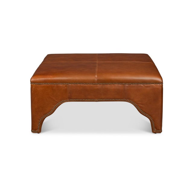 Modern Square Brown Leather Cocktail Ottoman For Sale - Image 3 of 12