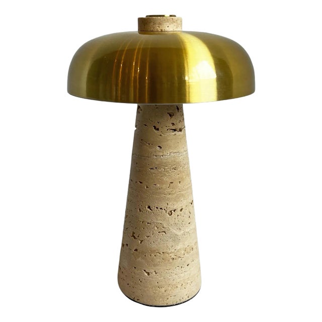 Porcini Travertine Brass Table Lamp For Sale