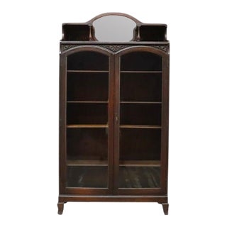 Arts & Crafts Oak 2-Door Bookcase With Mirrored Top C1910 For Sale