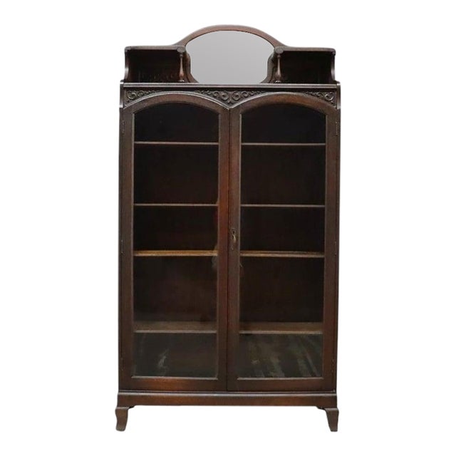 Arts & Crafts Oak 2-Door Bookcase With Mirrored Top C1910 For Sale