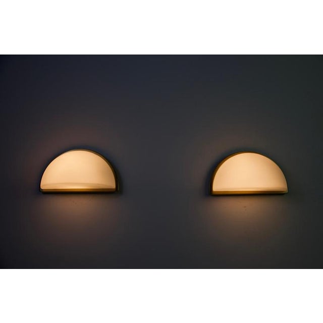 Metal Brass and Opal Glass Wall Lamps from Peill & Putzler, 1970s, Set of 2 For Sale - Image 7 of 9