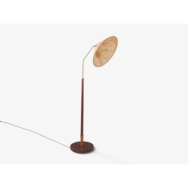1950s Mid-Century Modern Double Shade Floor Lamp, Wood, Metal, Fabric For Sale - Image 4 of 13