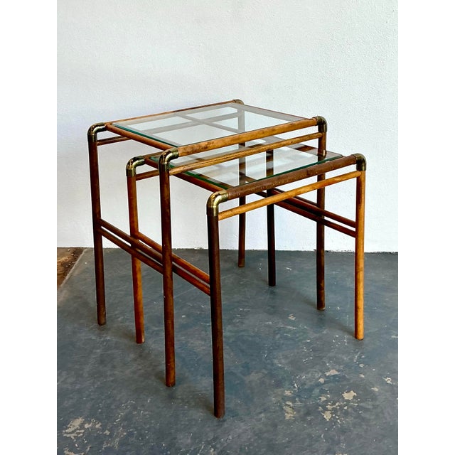 Vintage MCM Burlwood and Brass Nesting Tables - Set of 2 For Sale - Image 10 of 12