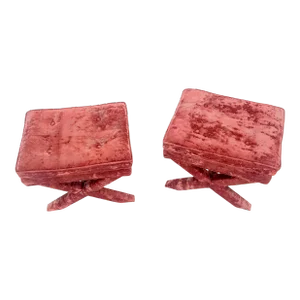 Red Brick X Base Billy Baldwin Mid Century Modern Window Benches - A Pair