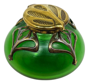 Art Nouveau Green Iridescent Art Glass Inkwell, 1900s