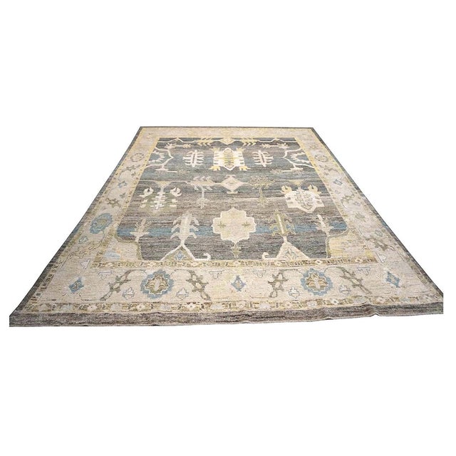 21st Century Turkish Oushak Wool 10x13 Charcoal, Ivory & Yellow Handmade Area Rug #1144101 For Sale - Image 4 of 11