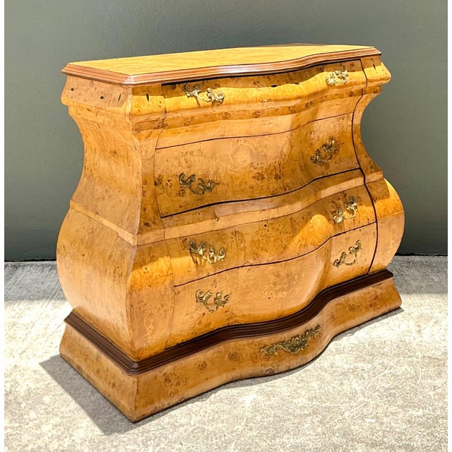 Vintage Burl Wood Marquetry Bombe Chest For Sale - Image 11 of 12