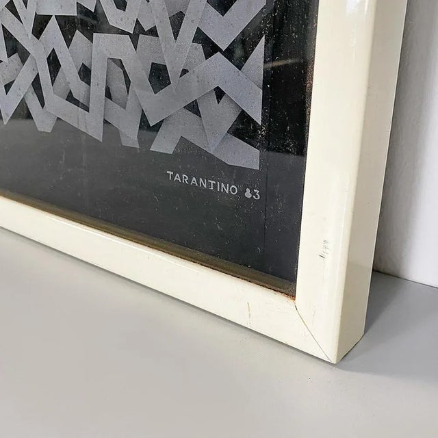 Italian Modern Black and White Artwork on Glass attributed to Tarantino, 1983 For Sale - Image 9 of 11