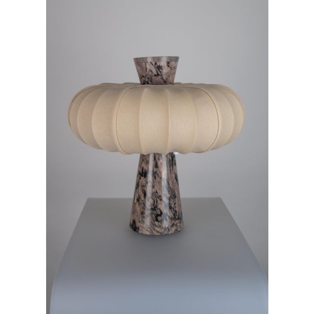 Terrestrial Brown Veined Marble and Toffee Cotton Table Lamp by ZAVADSKI For Sale - Image 4 of 5
