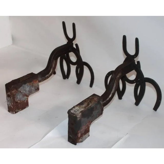 19th Century Folk Art Horseshoe Andirons / Handmade For Sale - Image 4 of 9