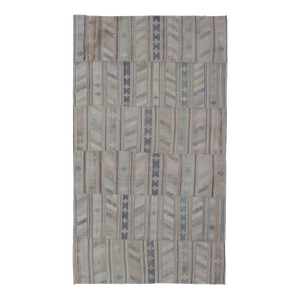 Vintage Hand Woven Turkish Paneled Kilim Vintage Rug in Muted Colors