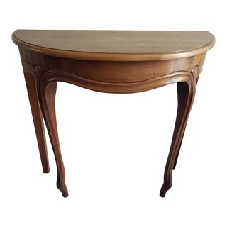 1970s J. Raymond Smith Solid Walnut Demilune Foyer Table For Sale