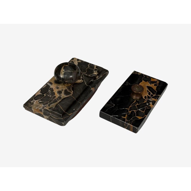 Art Deco, Inkwell Desk Set, Pen Holder, Marble, Bronze Panthers, 1920s For Sale - Image 12 of 13