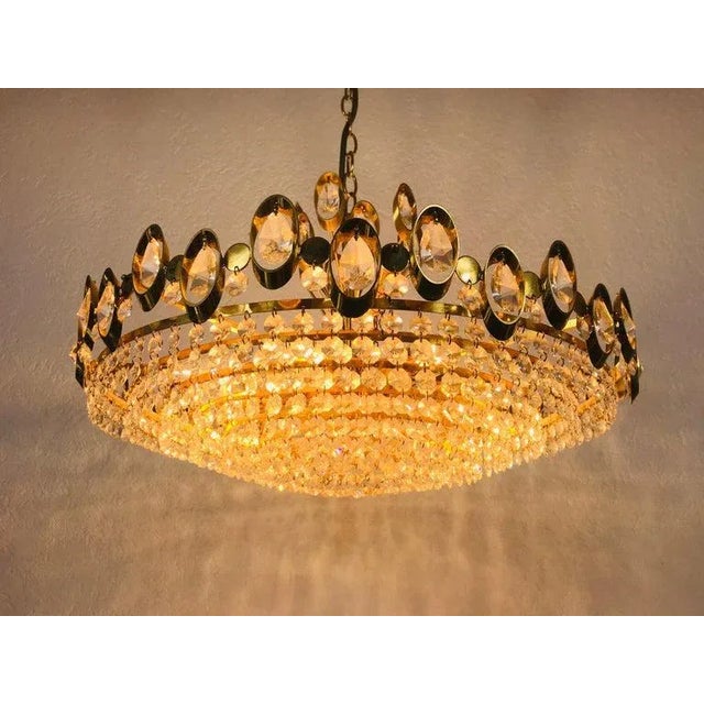 Palwa Golden Gilded Brass and Crystal Glass Chandelier by Palwa, Germany, 1960s For Sale - Image 4 of 11