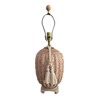 1980s Coastal Wicker Basket Lamp With Tassel For Sale