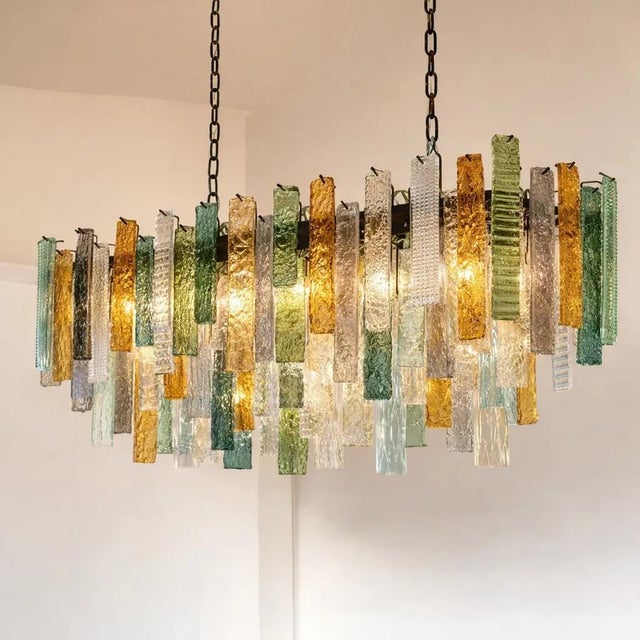 Contemporary Italian Rectangular Listelli Murano Glass Chandelier by Simoeng for Simoeng For Sale - Image 3 of 7