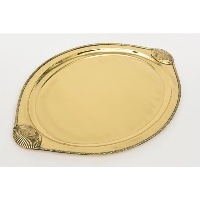 Modern Vintage Brass Oval Tray With Shell and Braided Design Barware For Sale - Image 3 of 11