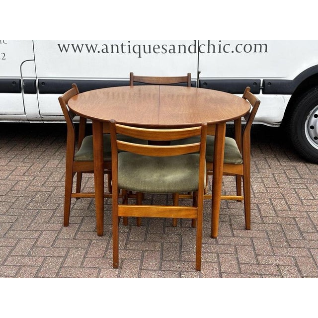 Mid-Century Modern Circular Extendable Oval Dining Table and Dining Chairs, Set of 5 For Sale - Image 12 of 14