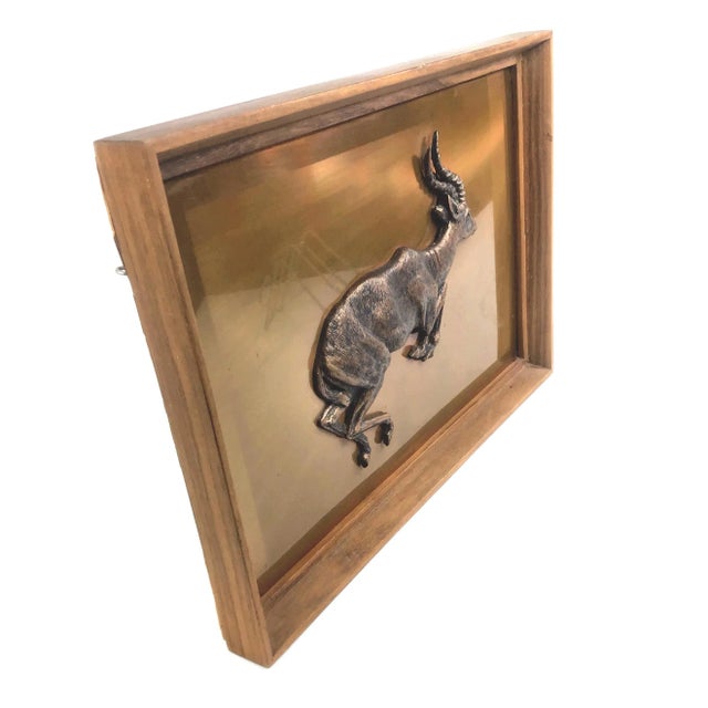 Gorgeous vintage framed copper sculpture of an African Impala with original tag on the back. A super unique work of art....
