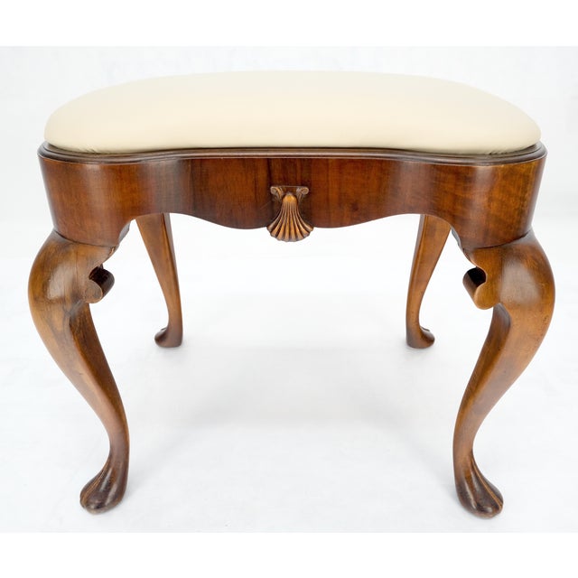 Antique 19th Century Quen Ann Style Scallop Accent New Leather Upholstery Bench For Sale - Image 13 of 13